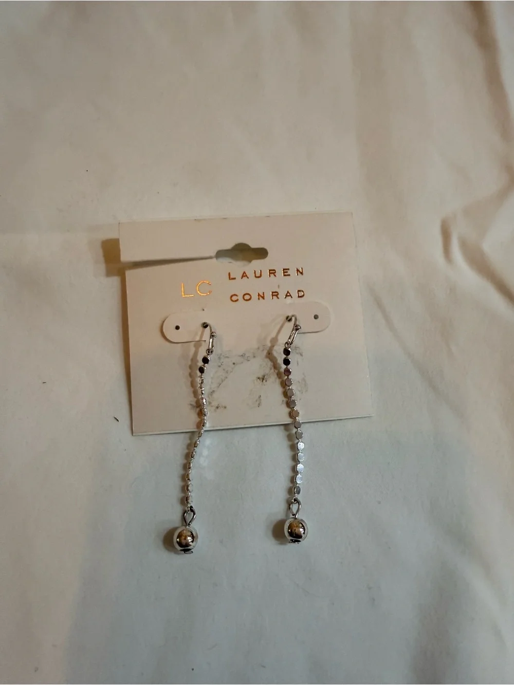 LC Lauren Conrad Silver Sequin Chain Drop Earrings